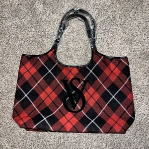 NEW Victoria‎ Secret Sherpa Logo Plaid Tote Weekender Bag